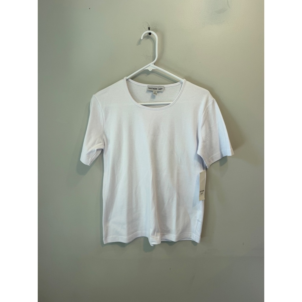 Southern Lady Womens White Scoop Neck Short Sleeve T-Shirt Top 491N Small NWT